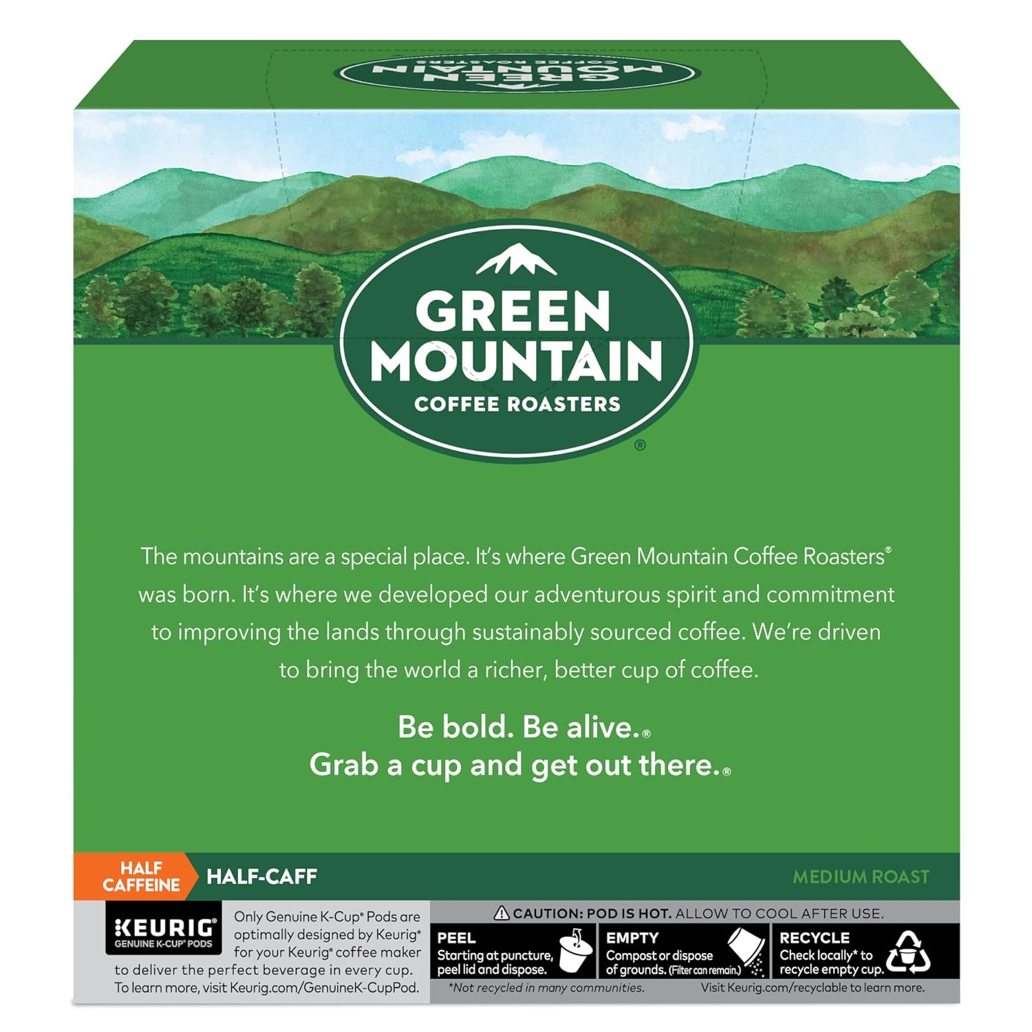 Green Mountain Coffee Roasters Half Caff Keurig Single-Serve K-Cup pods, Medium Roast Coffee, 72 Count (6 Packs of 12)