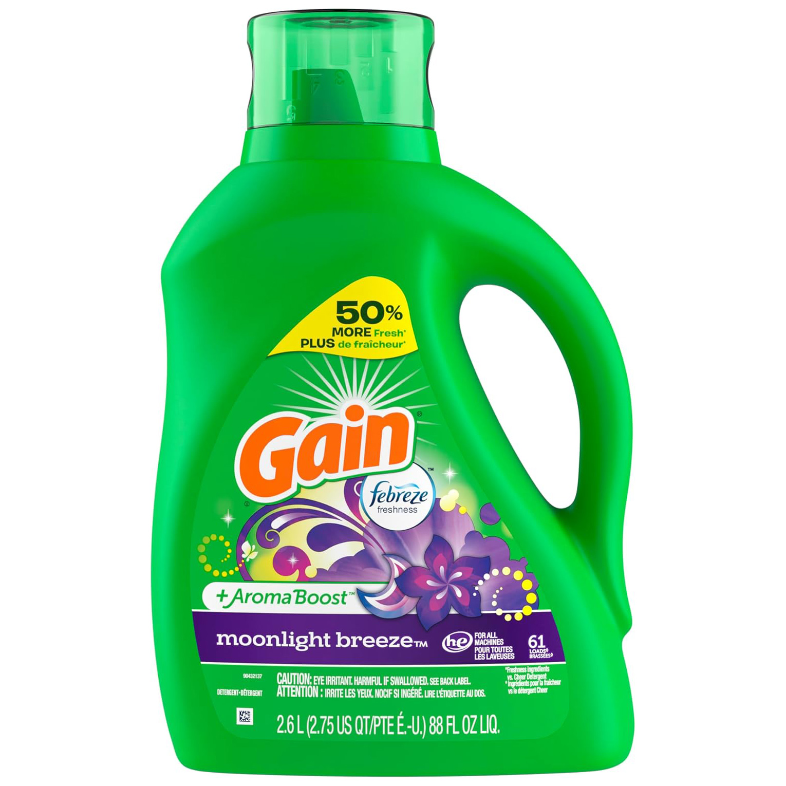 Gain + Aroma Boost Liquid Laundry Detergent, Moonlight Breeze Scent, 107 Loads, 154 Fl Oz, HE Compatible with Febreze and Oxi (125)