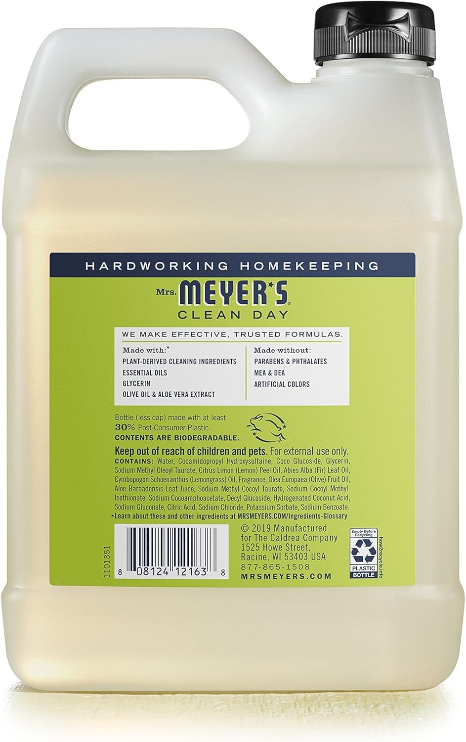 MRS. MEYER'S CLEAN DAY Liquid Hand Soap Refill, Cruelty Free and Biodegradable Formula, Lemon Verbena Scent, 33 oz