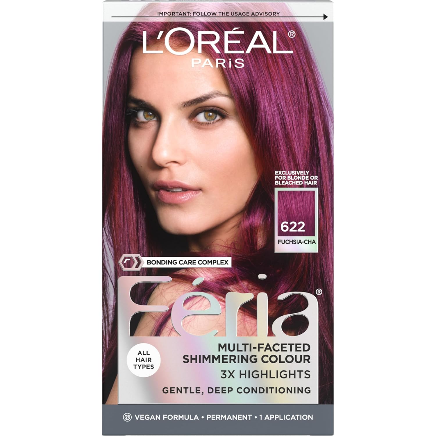 L'Oreal Paris Feria Hyper Platinum Advanced Lightening System Hair Bleach, Lifts Up To 8 Levels, Includes Anti Brass Purple Conditioner, 1 Hair Dye Kit