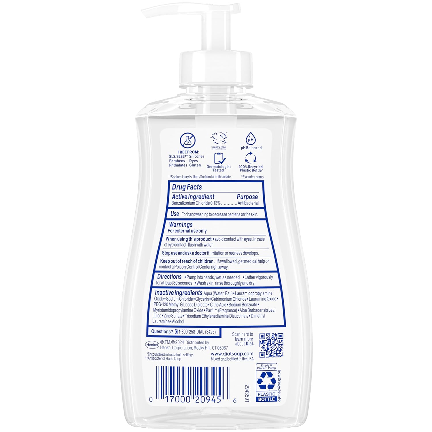 Dial Antibacterial Liquid Hand Soap, Spring Water, 11 fl oz (Pack of 4)