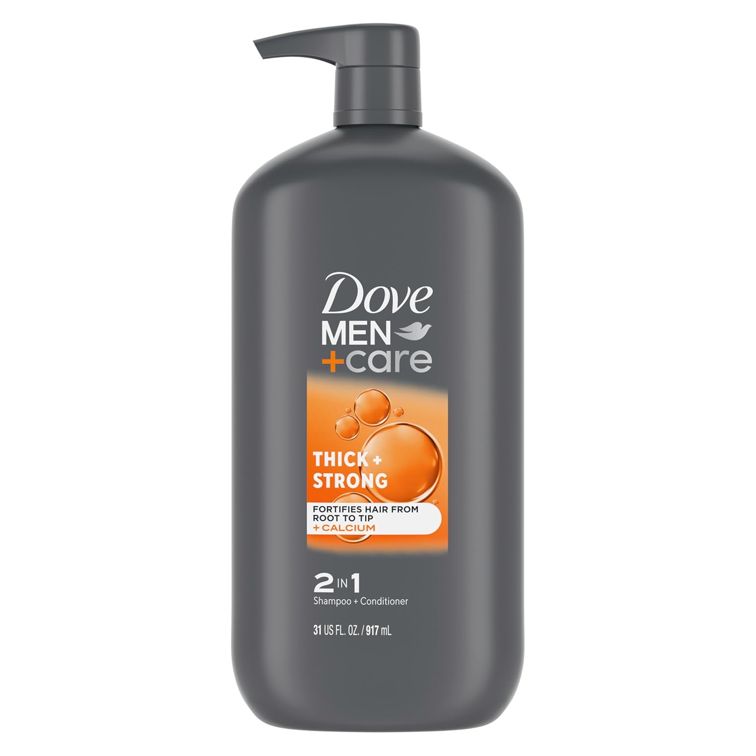 DOVE MEN + CARE 2-in-1 Shampoo + Conditioner Thick + Strong for Fortifying Hair from Root to Tip, with Calcium, 31 oz