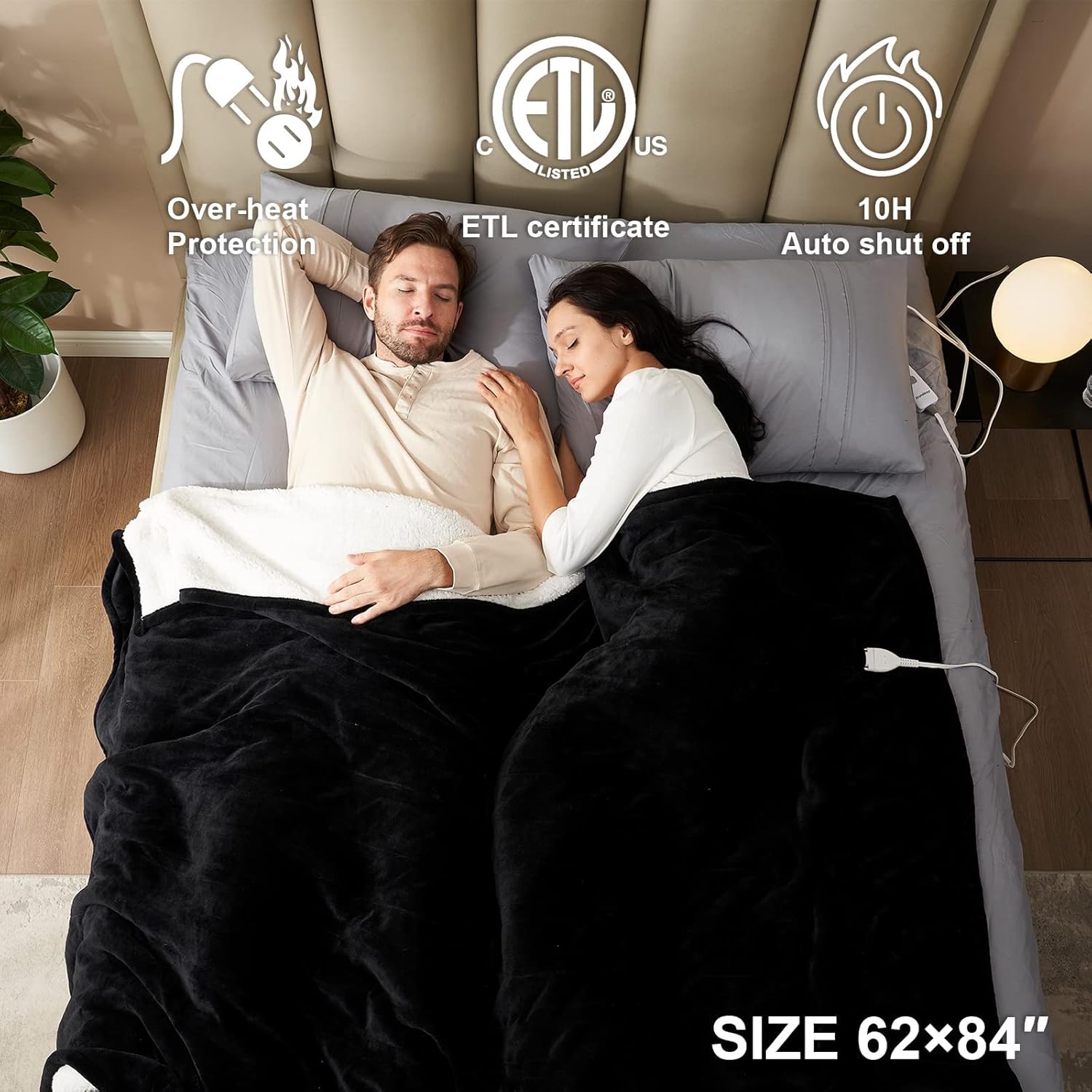 EHEYCIGA Heated Blanket Electric Blanket Throw - Heating Blanket with 9 Heating Levels & 10 Hours Auto Off, Soft Cozy Sherpa Washable Blanket with Fast Heating, 50 x 60 Inches