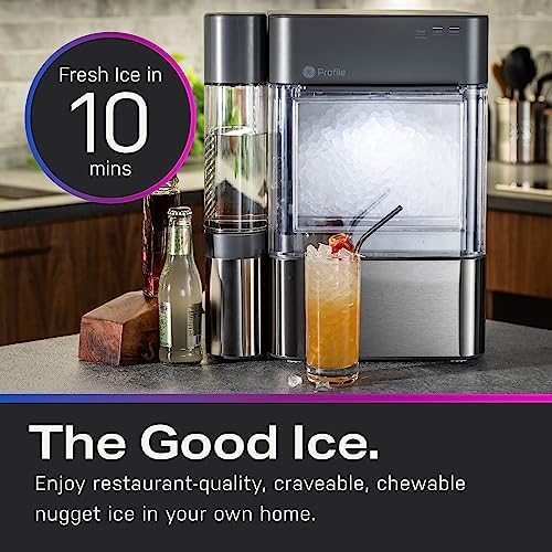 GE Profile Opal 2.0 XL with 1 Gallon Tank, Chewable Crunchable Countertop Nugget Ice Maker, Scoop included, 38 lbs in 24 hours, Pellet Ice Machine with WiFi & Smart Connected, Stainless Steel（Free cleaning kit + filter）