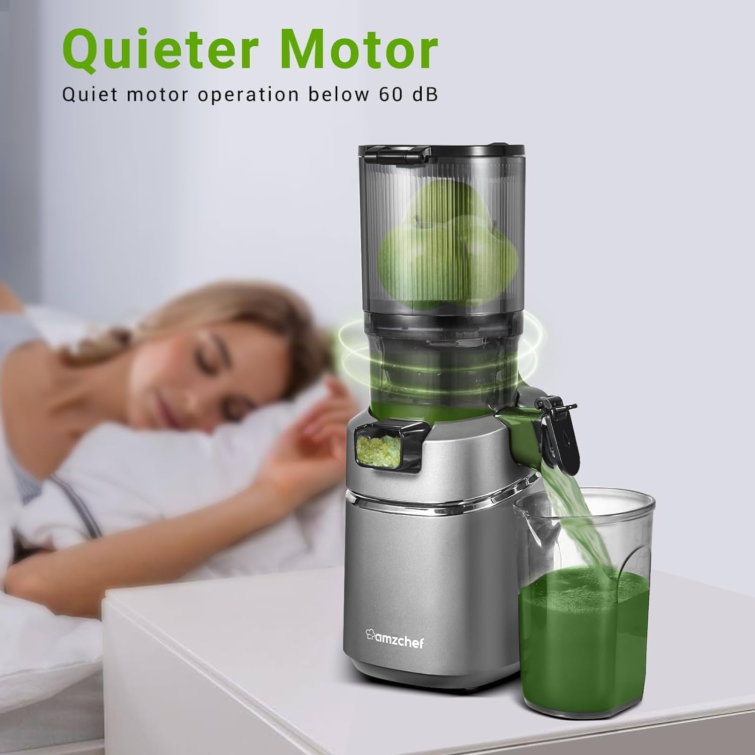 Juicer Machines, AMZCHEF 5.3-Inch Self-Feeding Masticating Juicer Fit Whole Fruits & Vegetables, Cold Press Electric Juicer Machines with High Juice Yield, Easy Cleaning, BPA Free, 250W, Black