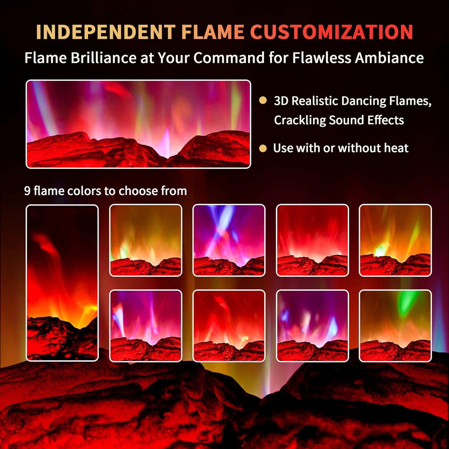 RealSmart Electric Fireplace Heater 22 in Freestanding Fireplace Stove Infrared Fireplace with 3D Flame Effect Remoted Control, Timer, Overheating Protection (Gray)