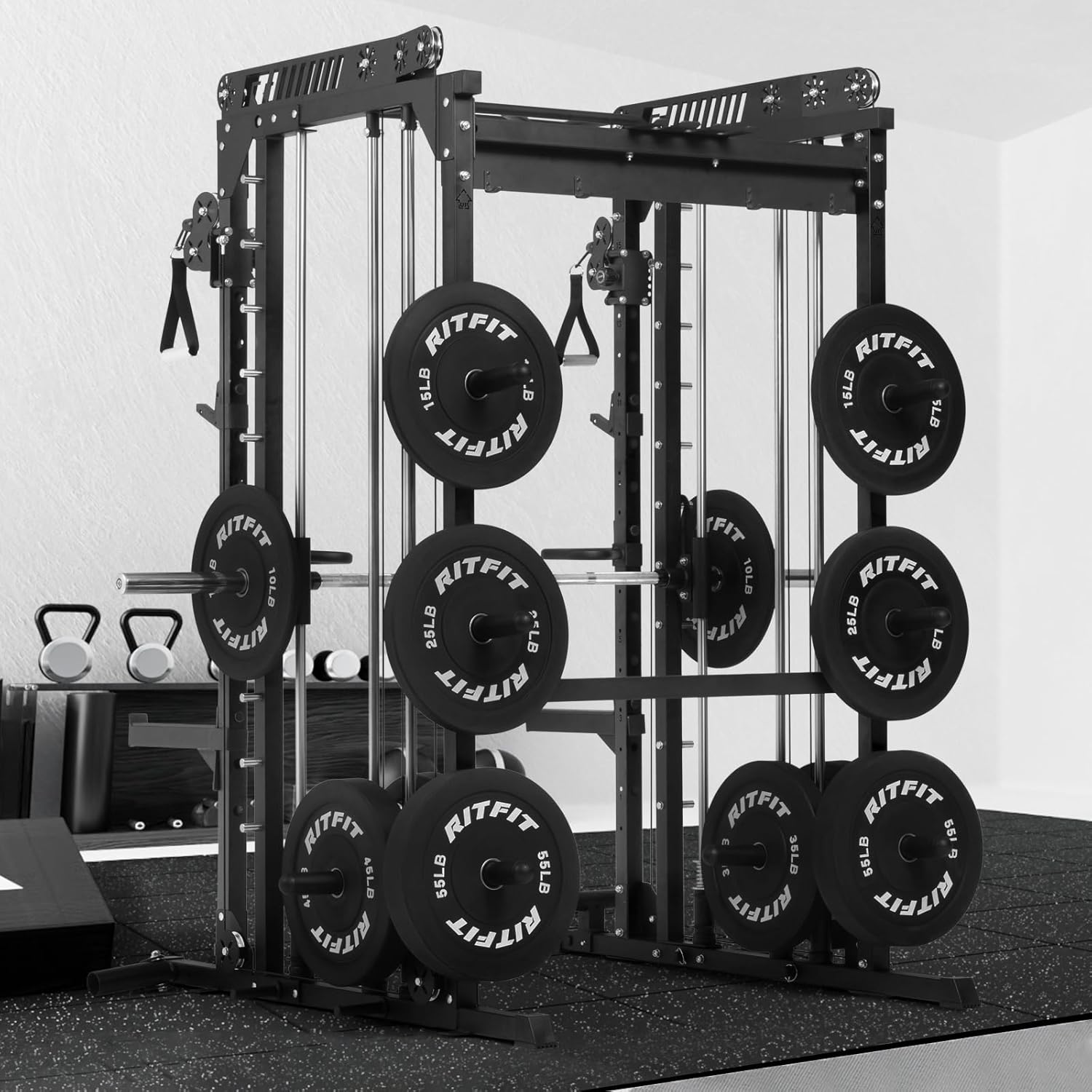 RitFit M1 & M1 Pro Smith Machine with Cable Crossover System, Multi-Function Squat Rack Power Cage for Home Gym, Power Rack and Packages