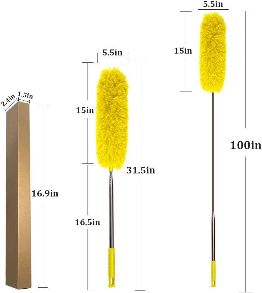 DELUX Microfiber Feather Duster Extendable Duster with 100 inches Extra Long Pole, Bendable Head & Long Handle Dusters for Cleaning Ceiling Fan, High Ceiling, Blinds, Furniture & Cars Gray