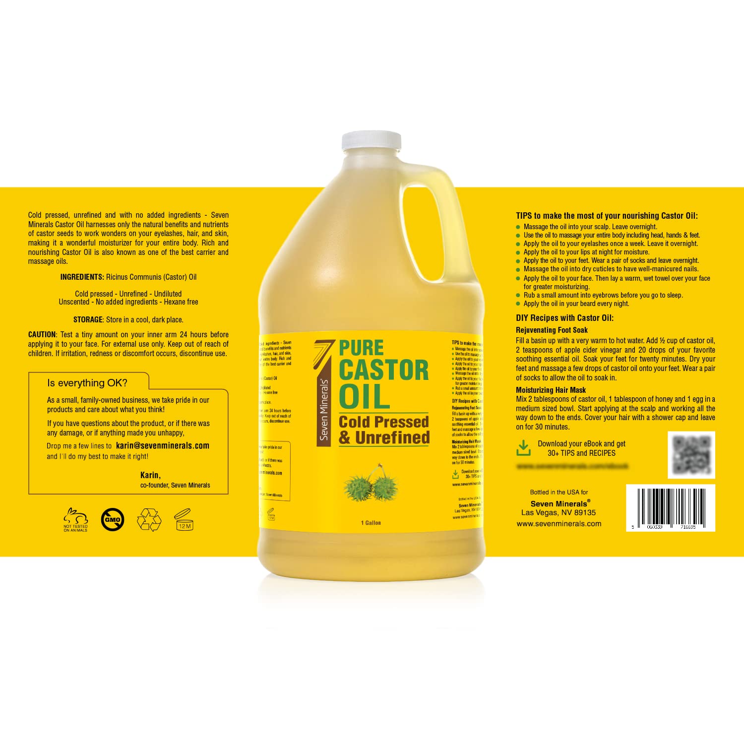Pure Cold Pressed Castor Oil - Big 32 fl oz Bottle - Unrefined & Hexane Free - 100% Pure Castor Oil for Hair Growth, Thicker Eyelashes & Eyebrows, Dry Skin, Healing, Hair Care, Joint and Muscle Pain