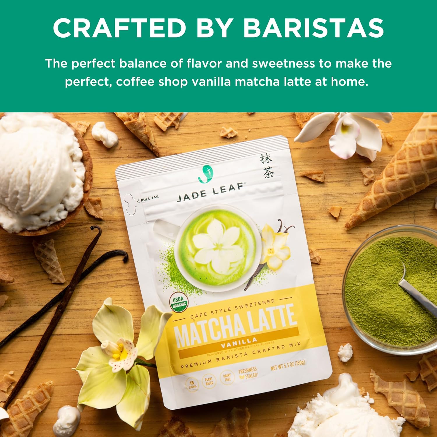 Jade Leaf Matcha Organic Café Style Sweetened Matcha Latte Premium Barista Crafted Mix - Original - Authentically Japanese (5.3 Ounce Pouch)