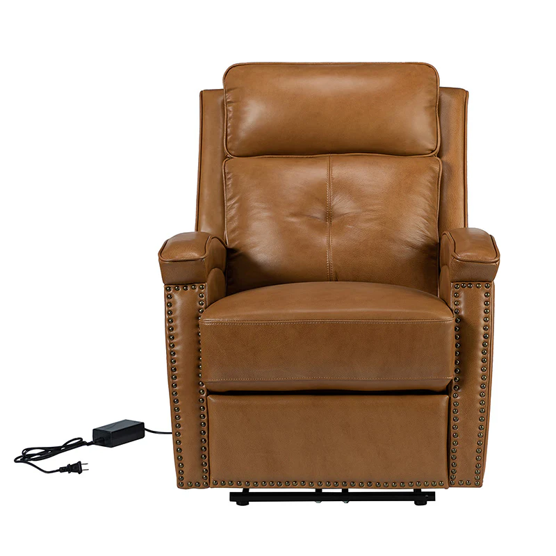Stefan Genuine Leather Power Recliner with Nailhead Trim