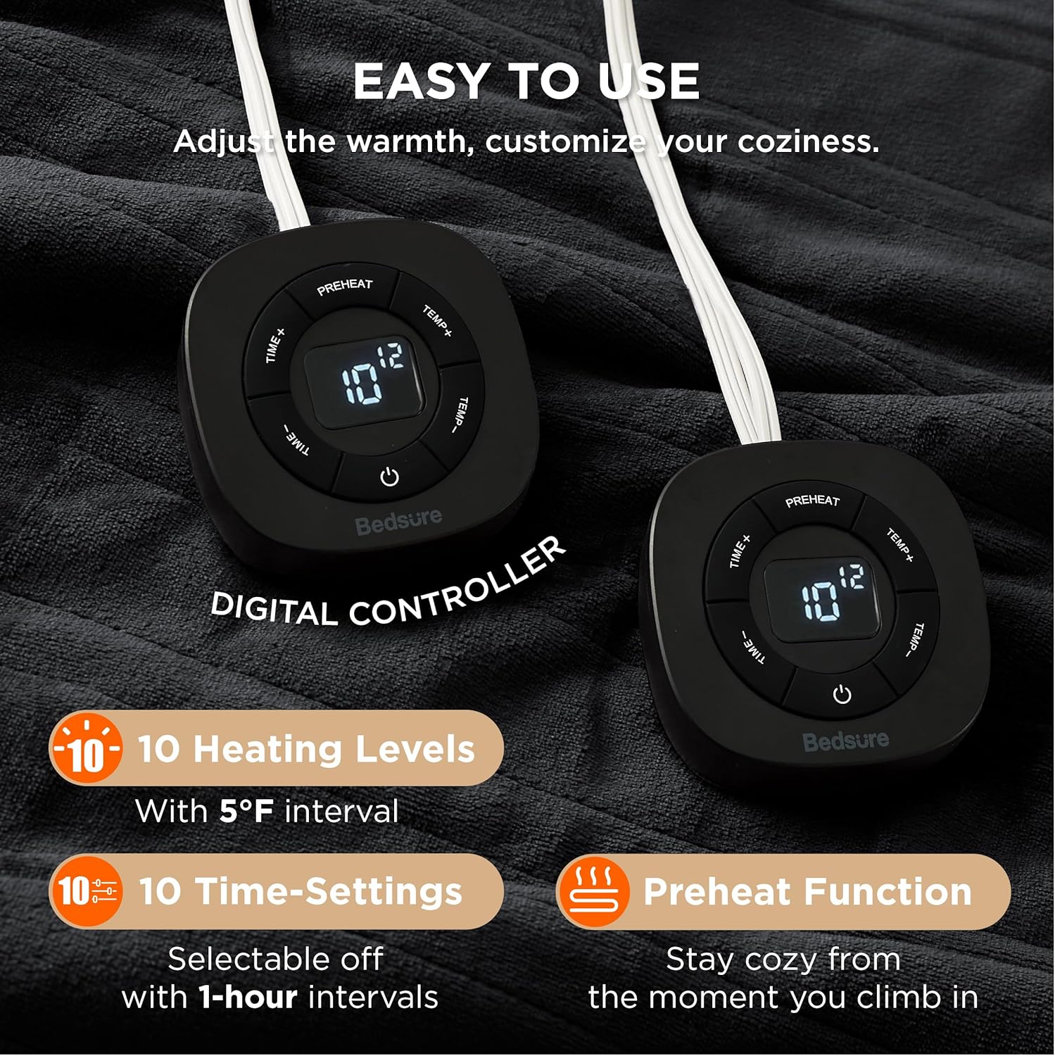 Bedsure Heated Blanket Electric Throw - Soft Flannel Electric Blanket, Heating Blanket with 4 Time Settings & 6 Heat Settings, Warm Blanket Gift for Grandma (50x60 inches, Grey)