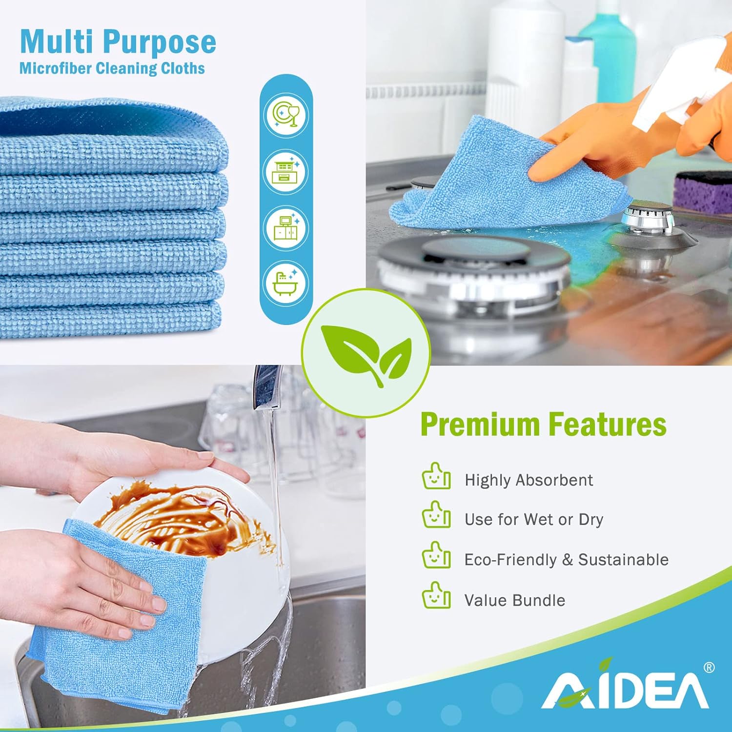 AIDEA Microfiber Cleaning Cloths White-50PK, Absorbent Cleaning Rags, Lint-Free Rags, Kitchen Towels Dusting Cloth, Bar Rags for Cleaning, Cleaning Towels Wash Cloth, Dish Towels White-11.5