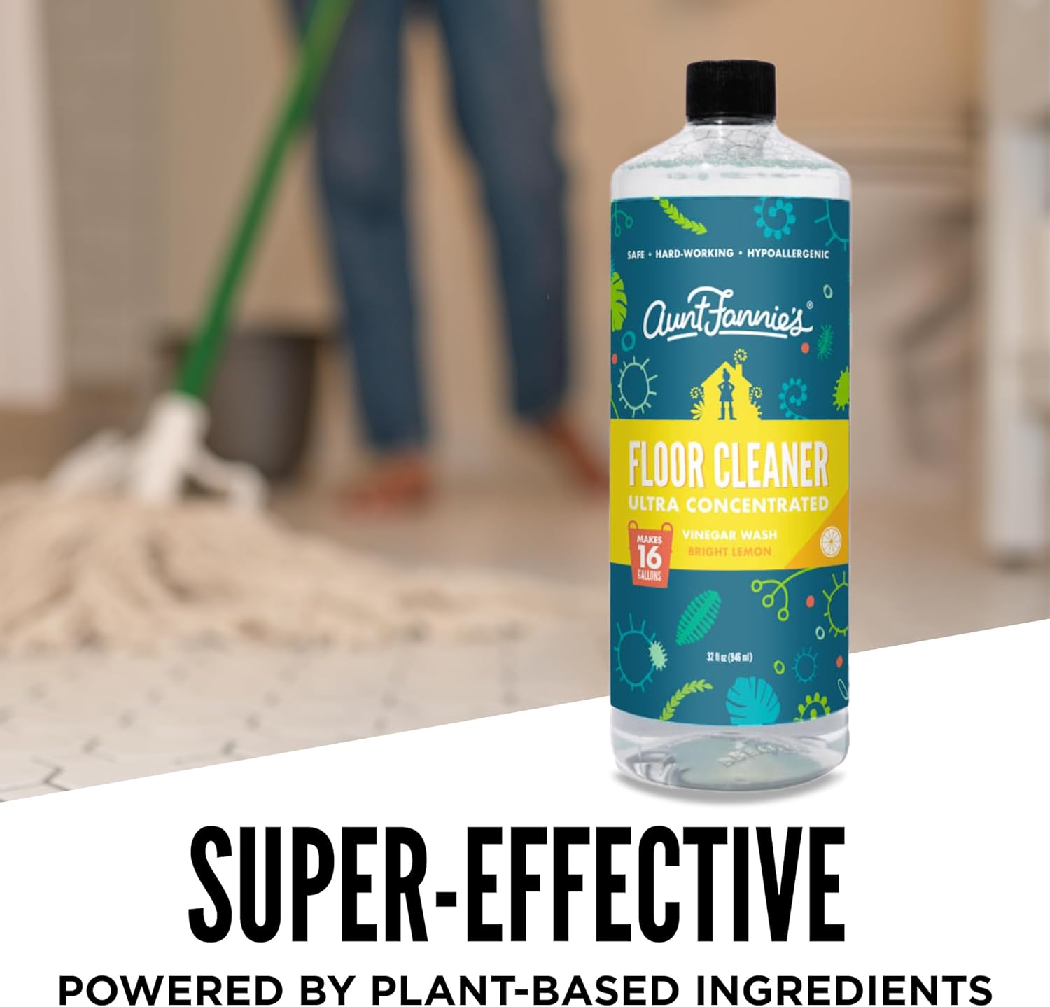 Aunt Fannie's Ultra Concentrated Floor Cleaner Vinegar Wash, Multi-Surface Floor Cleaner For Mopping, Makes 16 Gallons, Eucalyptus Scent, 32 oz. (Pack of 1), Packaging May Vary
