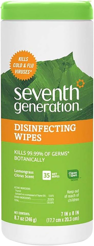 Seventh Generation Disinfecting Multi-Surface Wipes, Pack of 3, Lemongrass Citrus, 70 Count