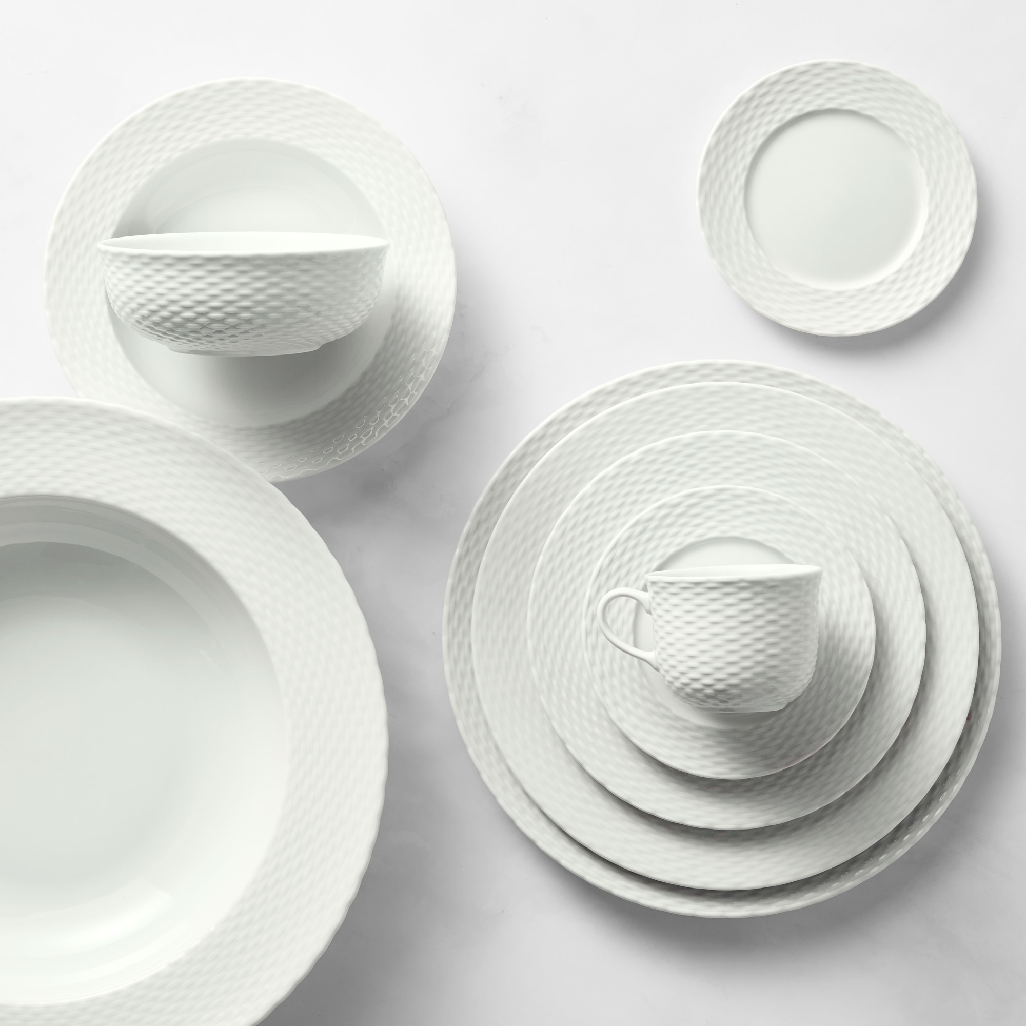 Pillivuyt Basketweave Porcelain Cups & Saucers, Set of 4