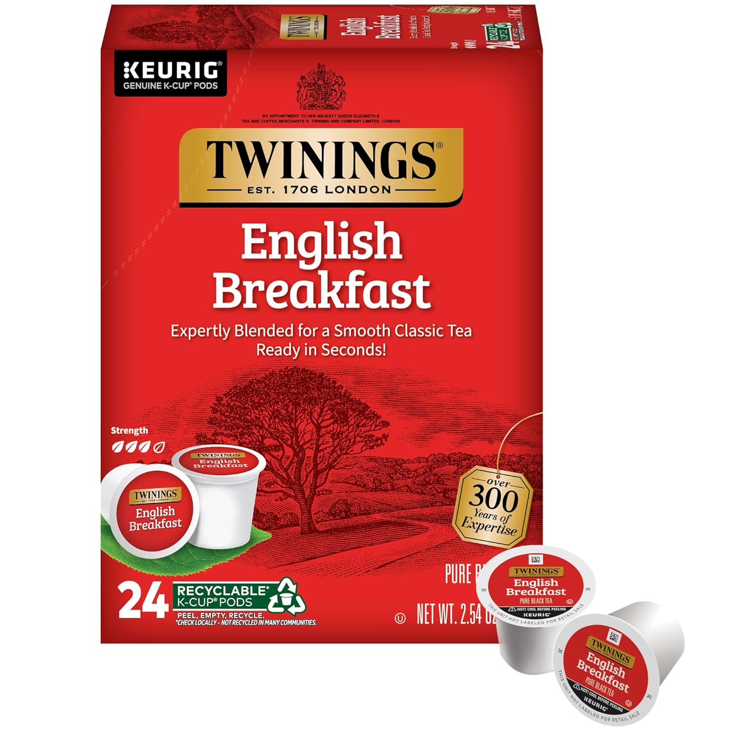 Twinings English Breakfast Black Tea K-Cup Pods for Keurig, 24 Count (Pack of 1), Smooth, Flavourful, Robust, Caffeinated, Enjoy Hot or Iced | Packaging May Vary