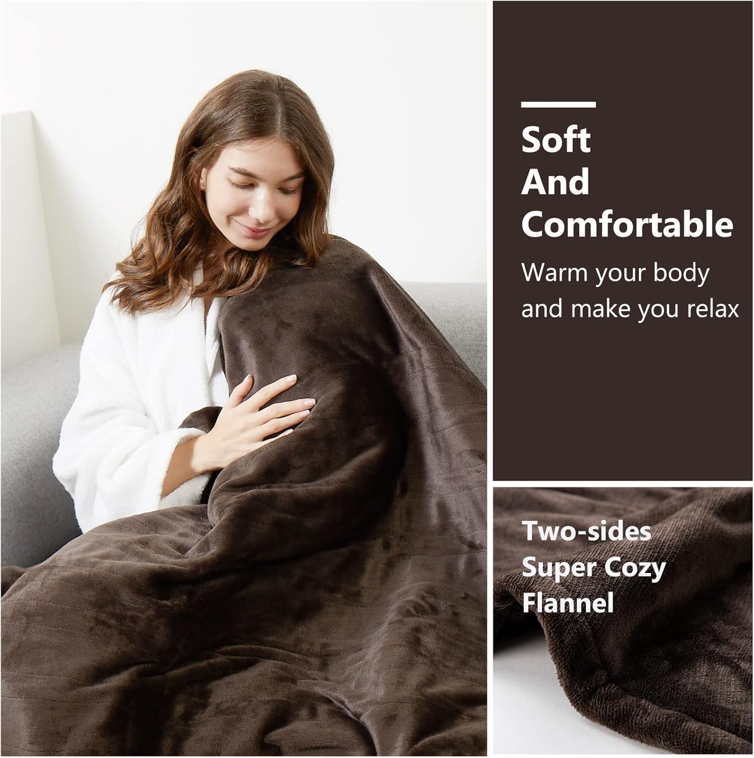 Tefici Electric Heated Blanket Throw, Super Cozy Soft 2-Layer Flannel 50