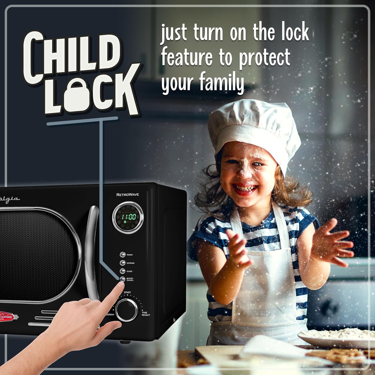 Nostalgia Retro Compact Countertop Microwave Oven - 0.7 Cu. Ft. - 700-Watts with LED Digital Display - Child Lock - Easy Clean Interior - Aqua