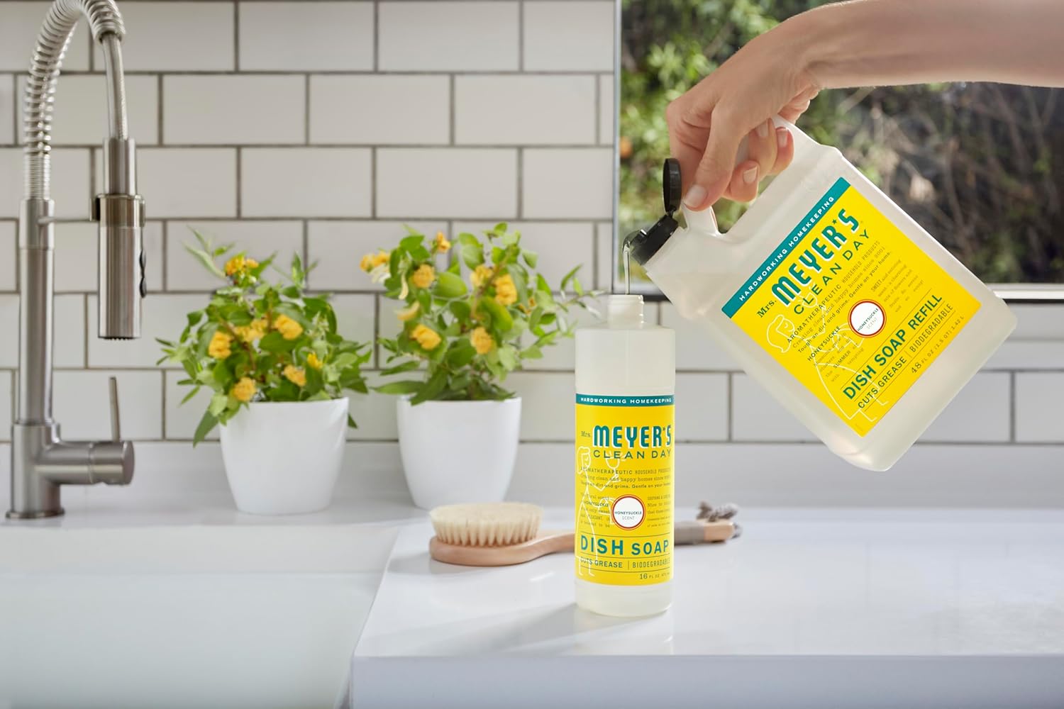 MRS. MEYER'S CLEAN DAY Liquid Dish Soap Refill, Biodegradable Formula, Basil, 48 fl. oz