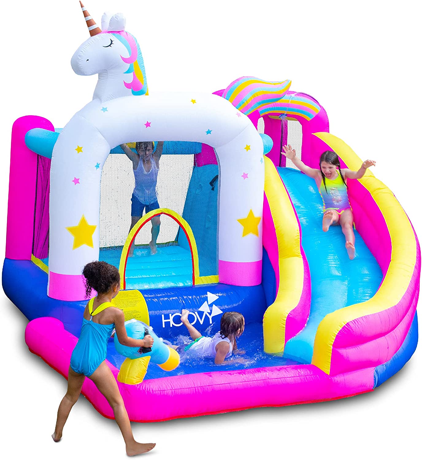 Double Water Slide with Climbing Wall 6.5x13x11 FT Inflatable Double Water Slide