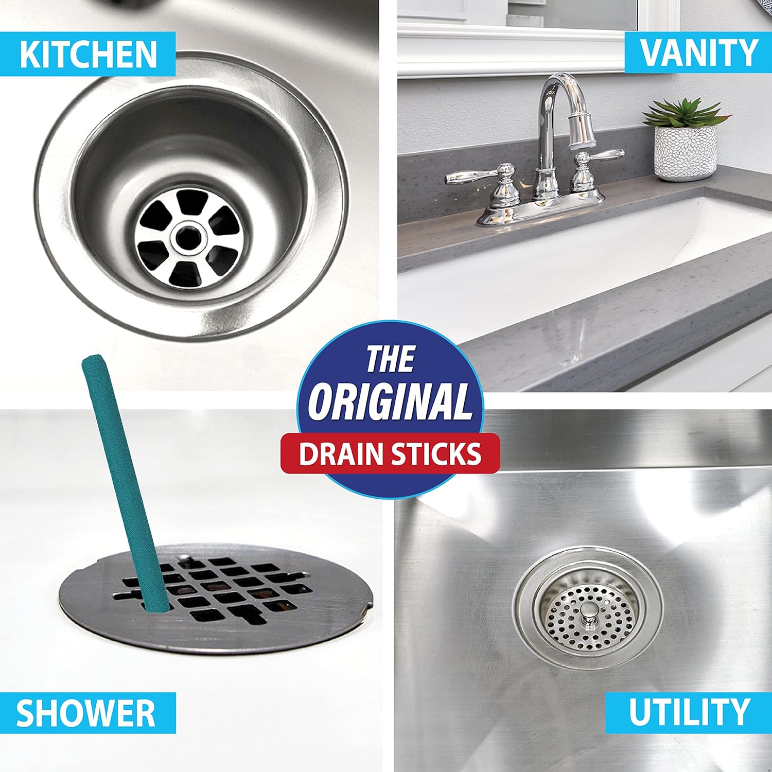 SANI 360° Sani Sticks Drain Cleaner and Deodorizer, Enzyme Pipe Cleaners, Eliminate Odors, Prevent Clogged Drains, Safe for Sinks, Bathtub Drains, Septic Tanks, 24 Count, Lemon Scent