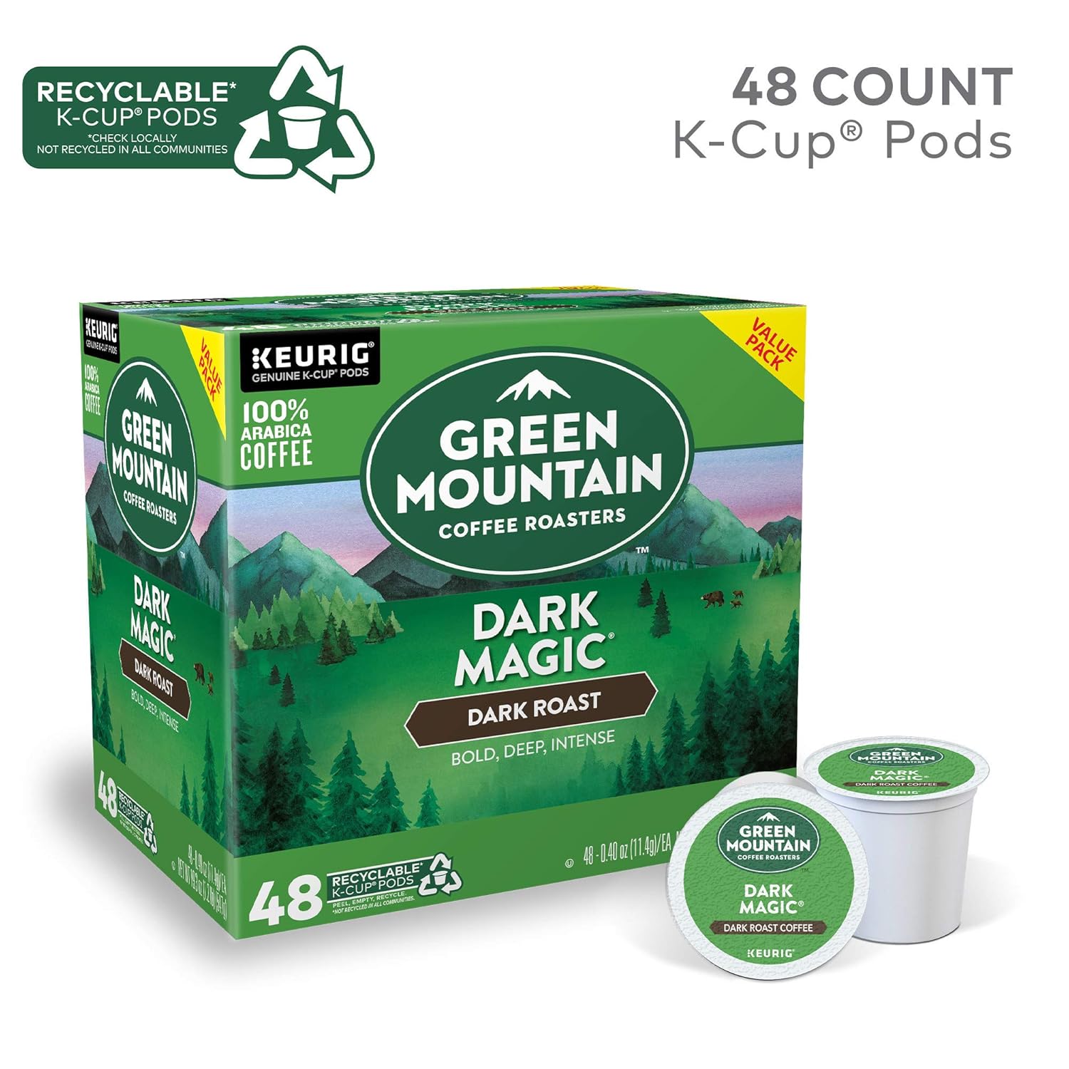 Green Mountain Coffee Roasters Dark Magic Keurig Single-Serve K-Cup Pods, Dark Roast Coffee, 72 Count (6 Packs of 12)