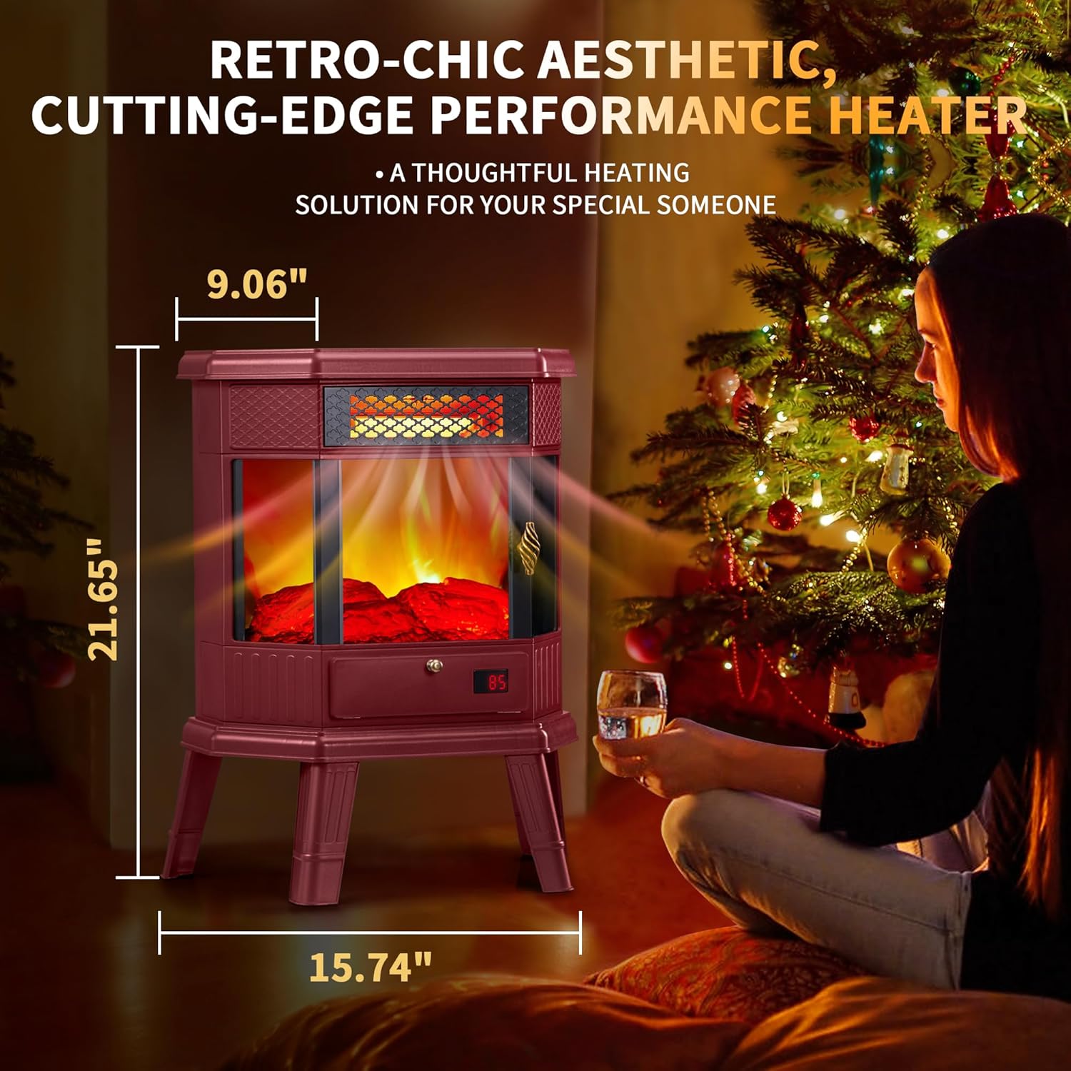 RealSmart Electric Fireplace Heater 22 in Freestanding Fireplace Stove Infrared Fireplace with 3D Flame Effect Remoted Control, Timer, Overheating Protection (Gray)