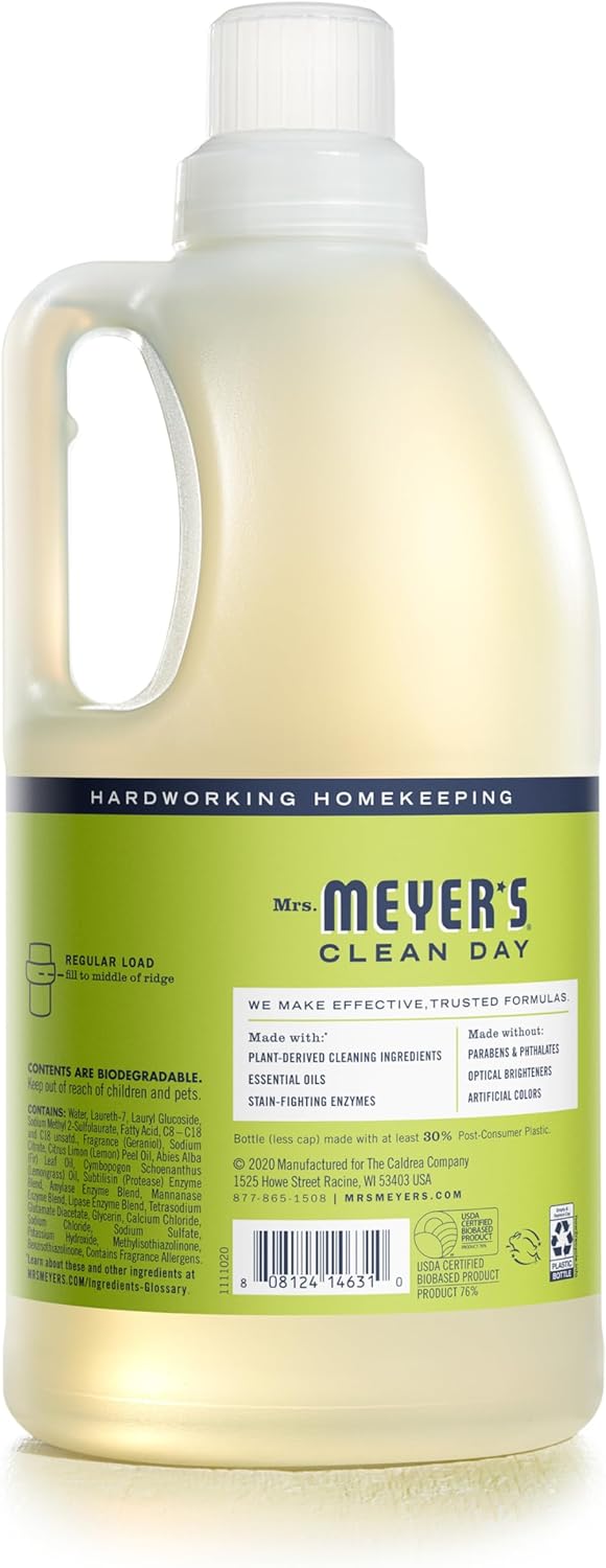 MRS. MEYER'S CLEAN DAY Liquid Laundry Detergent, Biodegradable Formula Infused with Essential Oils, Lavender, 64 oz (64 Loads)