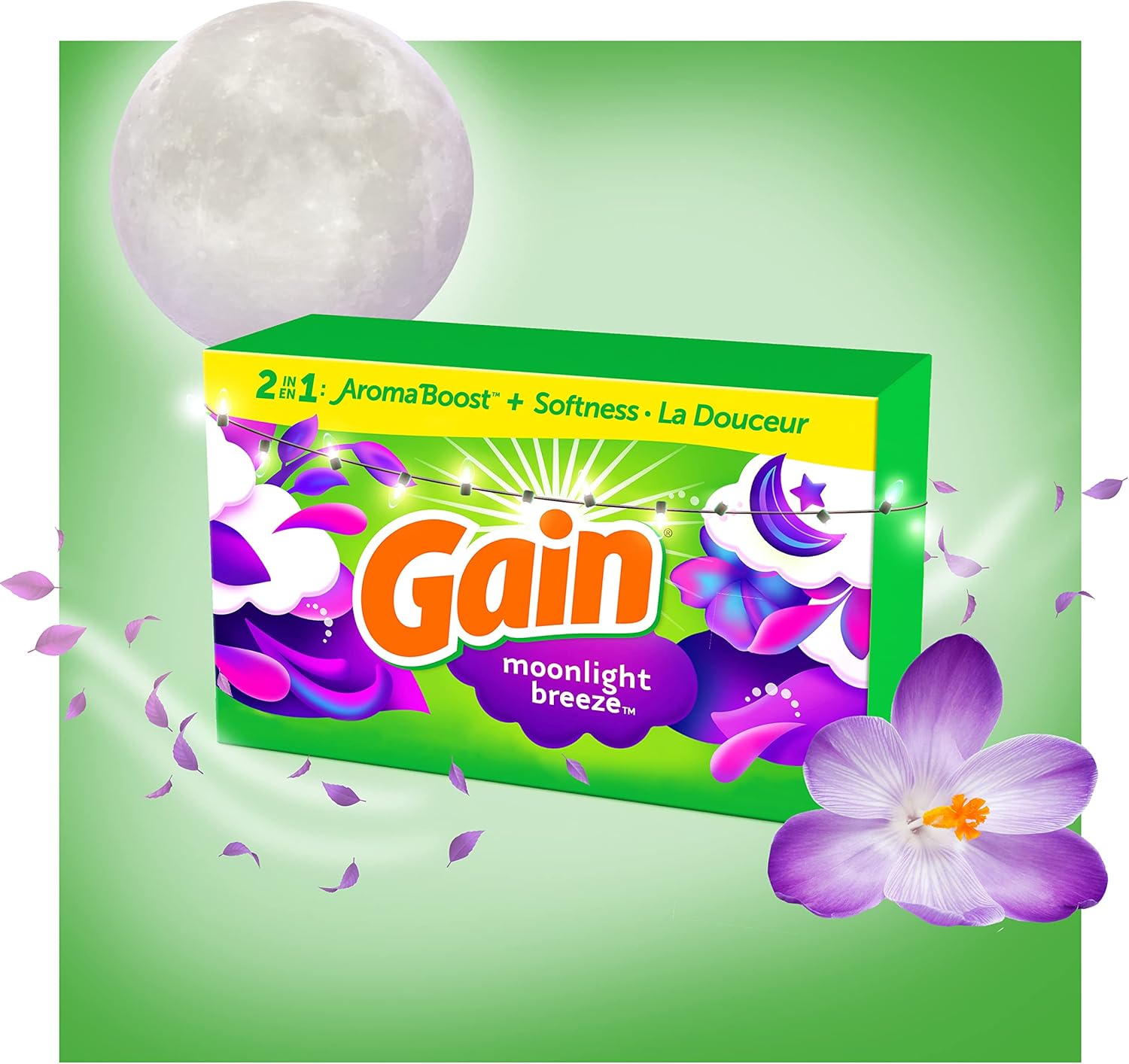 Gain Dryer Sheets Laundry Fabric Softener, Moonlight Breeze, 240 Count