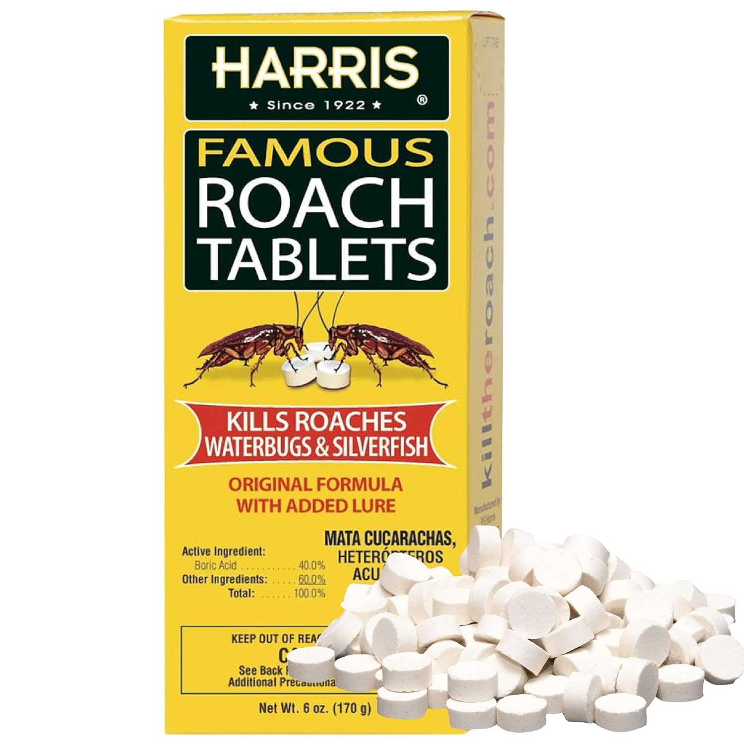 Harris Roach Tablets, Boric Acid Roach Killer with Lure for Insects (4oz, 96 Tablets)