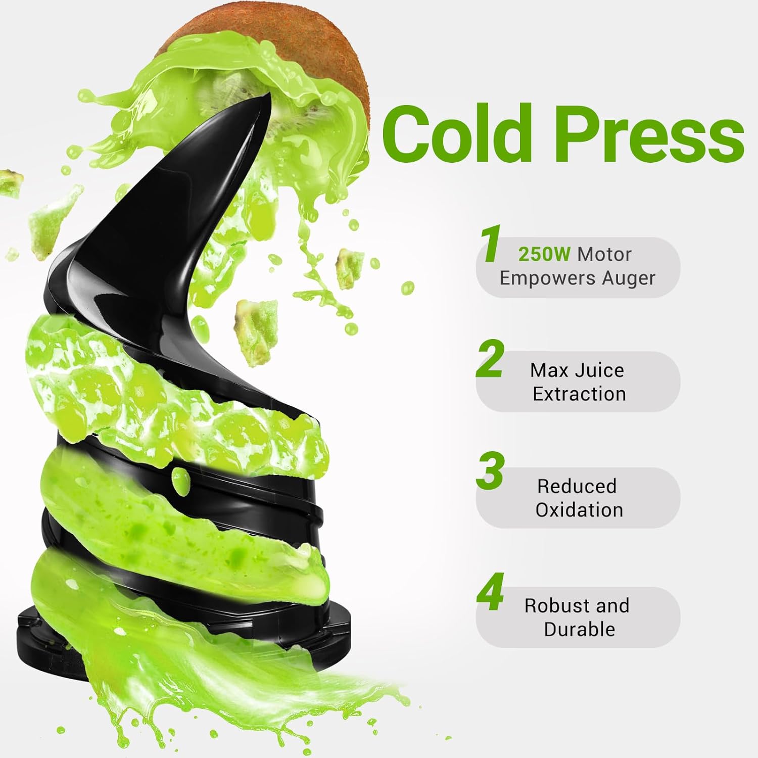 Juicer Machines, AMZCHEF 5.3-Inch Self-Feeding Masticating Juicer Fit Whole Fruits & Vegetables, Cold Press Electric Juicer Machines with High Juice Yield, Easy Cleaning, BPA Free, 250W, Black