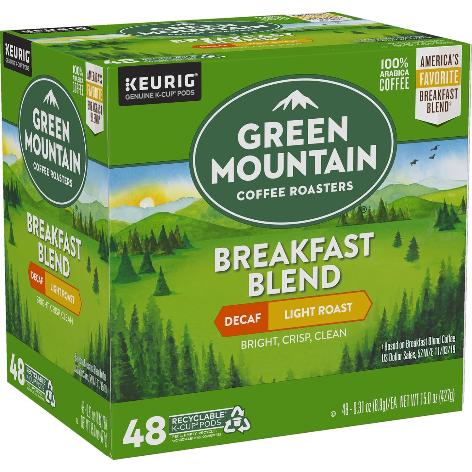Green Mountain Coffee Roasters Breakfast Blend Single-Serve Keurig K-Cup Pods, Light Roast Coffee, 96 Count