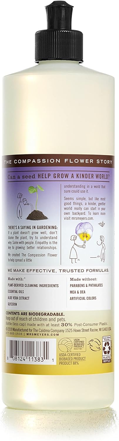 MRS. MEYER'S CLEAN DAY Liquid Dish Soap, Biodegradable Formula, Basil, 16 fl. oz - Pack of 3