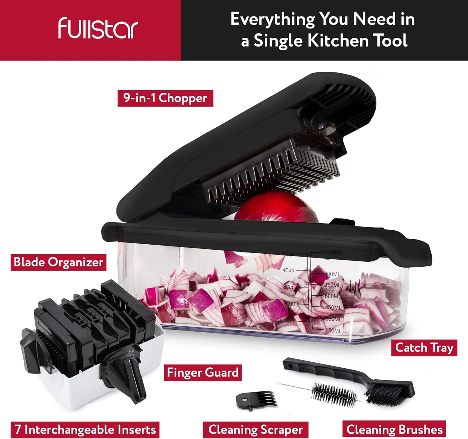 Fullstar Vegetable Chopper - Food Chopper - Onion Chopper - Vegetable Slicer & Spiralizer - Veggie Chopper with Container - Kitchen Gadgets - Home Essentials - Kitchen Accessories (4 in 1, White)