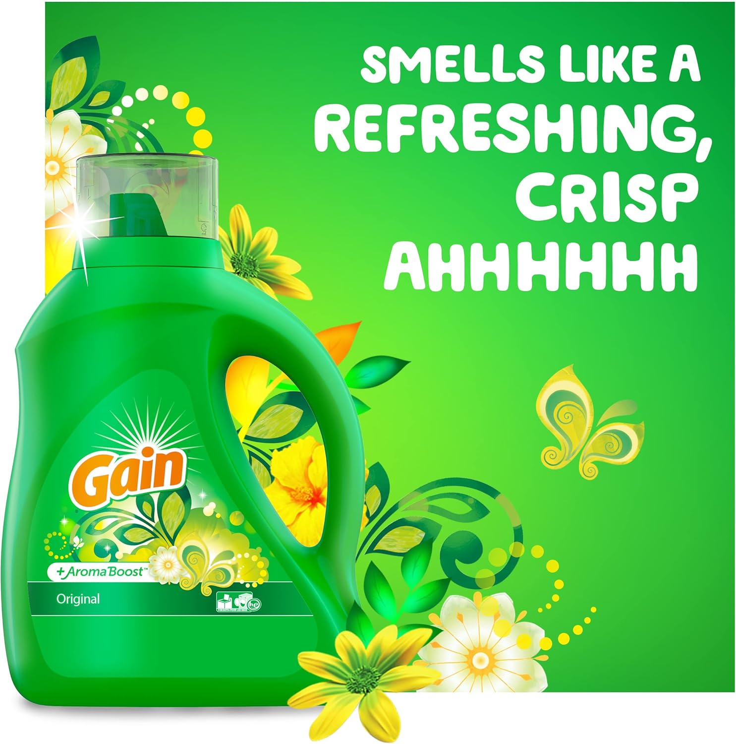 Gain + Aroma Boost Laundry Detergent Liquid, Original Scent, 107 Loads, 154 fl oz, HE Compatible Laundry Soap with Febreze and Oxi