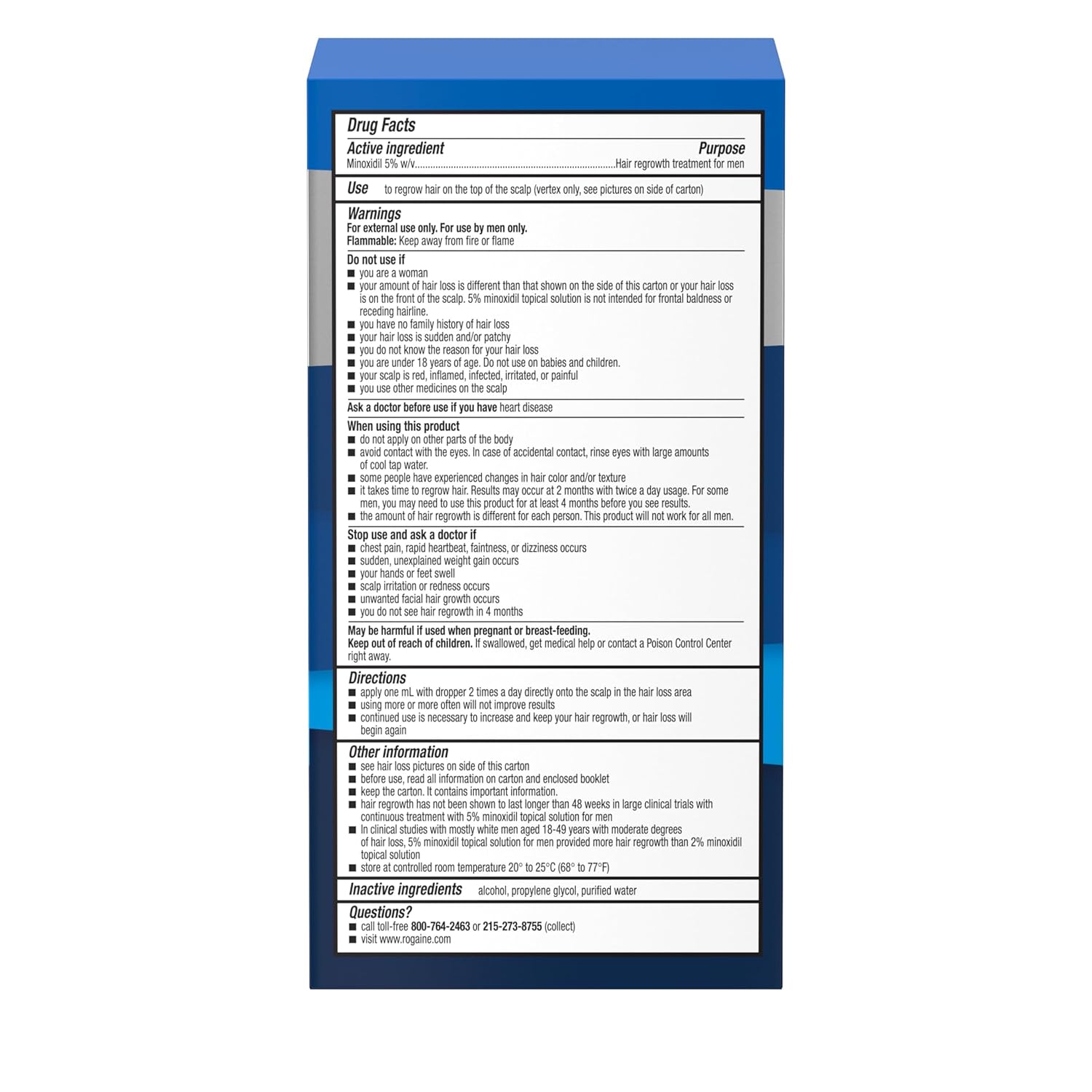 Men's Rogaine Extra Strength 5% Minoxidil Topical Solution for Thin Hair, Hair Loss Treatment to Regrow Fuller, Thicker Hair, 3-Month Supply, 3 x 2 fl. oz