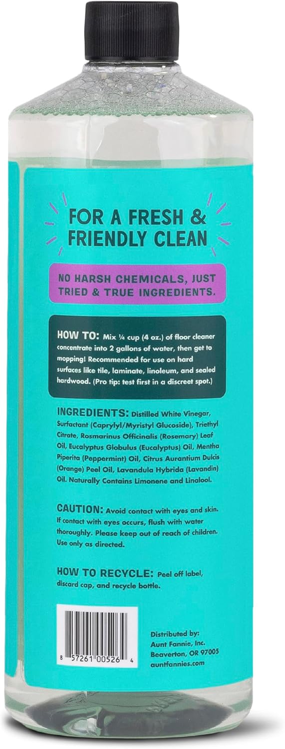 Aunt Fannie's Ultra Concentrated Floor Cleaner Vinegar Wash, Multi-Surface Floor Cleaner For Mopping, Makes 16 Gallons, Eucalyptus Scent, 32 oz. (Pack of 1), Packaging May Vary
