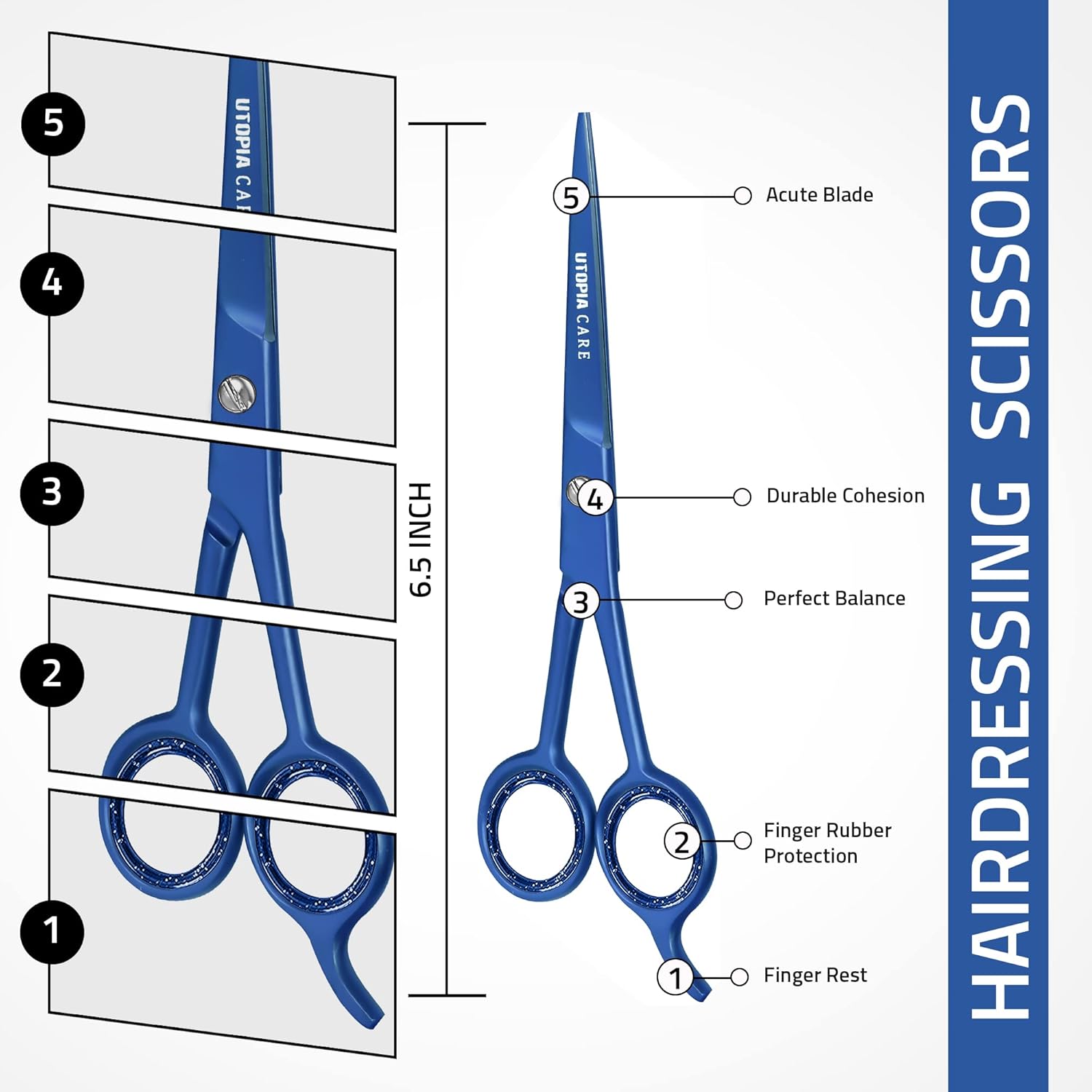 Utopia Care Hair Cutting and Hairdressing Scissors 6.5 Inch, Premium Stainless Steel shears with smooth Razor & Sharp Edge Blades, for Salons, Men & Women, Kids, Adults, & Pets - Silver