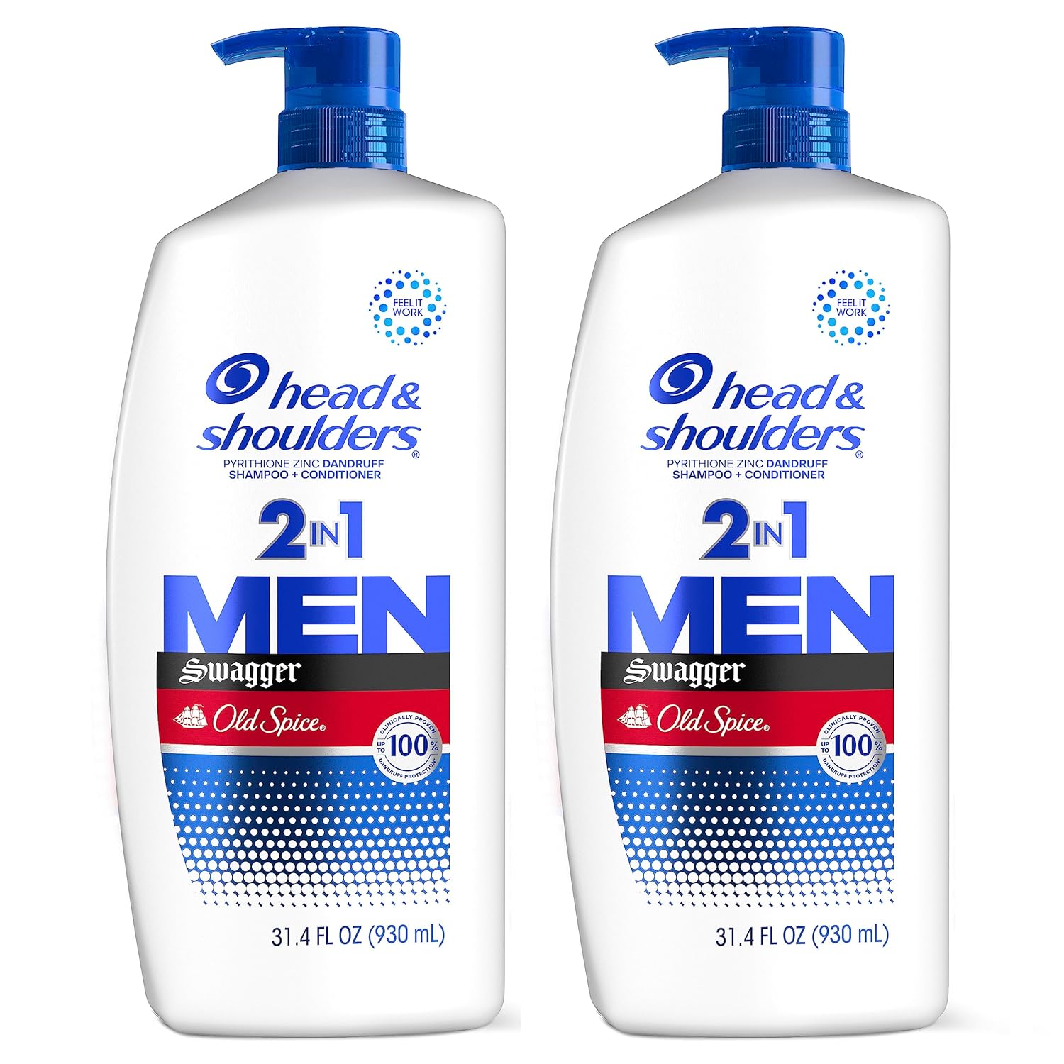 Head & Shoulders Mens 2 in 1 Dandruff Shampoo and Conditioner, Anti-Dandruff Treatment, Old Spice Swagger for Daily Use, Paraben Free, 31.4oz, 2 PACK