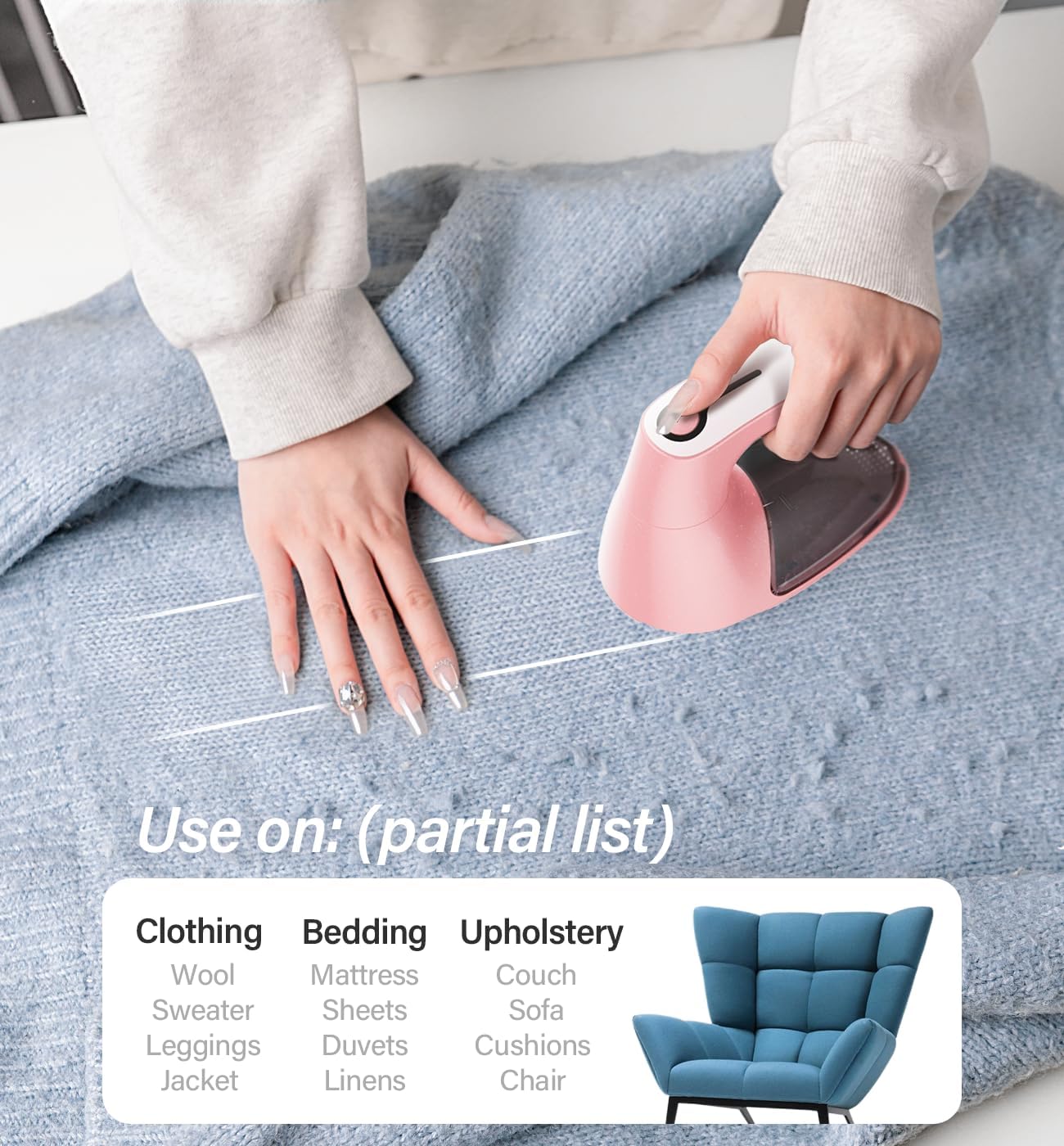 Bymore Fabric Shaver, Lint Shaver, Lint Remover Defuzzer Sweater Shaver for Clothes and Furniture(6-Leaf Blades,65mm Mesh,2 Blades Extra)