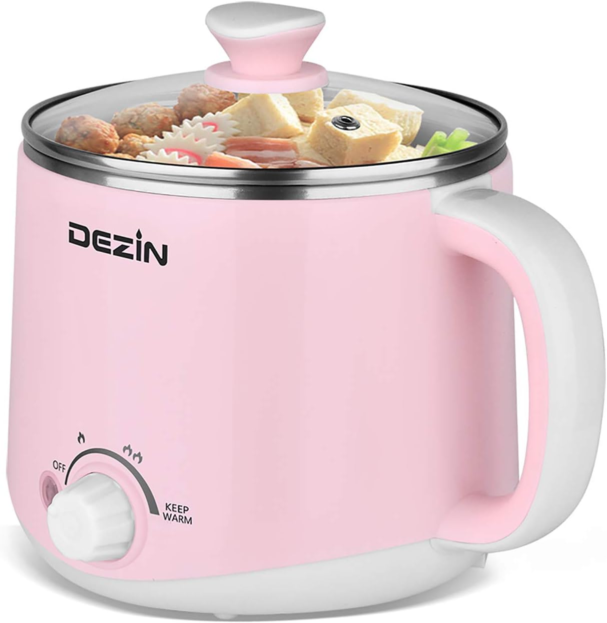 Dezin Electric Pot, 1.6L Ramen Cooker, Hot Pot Electric Stainless Steel, Multifunctional Electric Cooker for Egg, Pasta, Soup, Porridge, Oatmeal with Temperature Control and Keep Warm Function