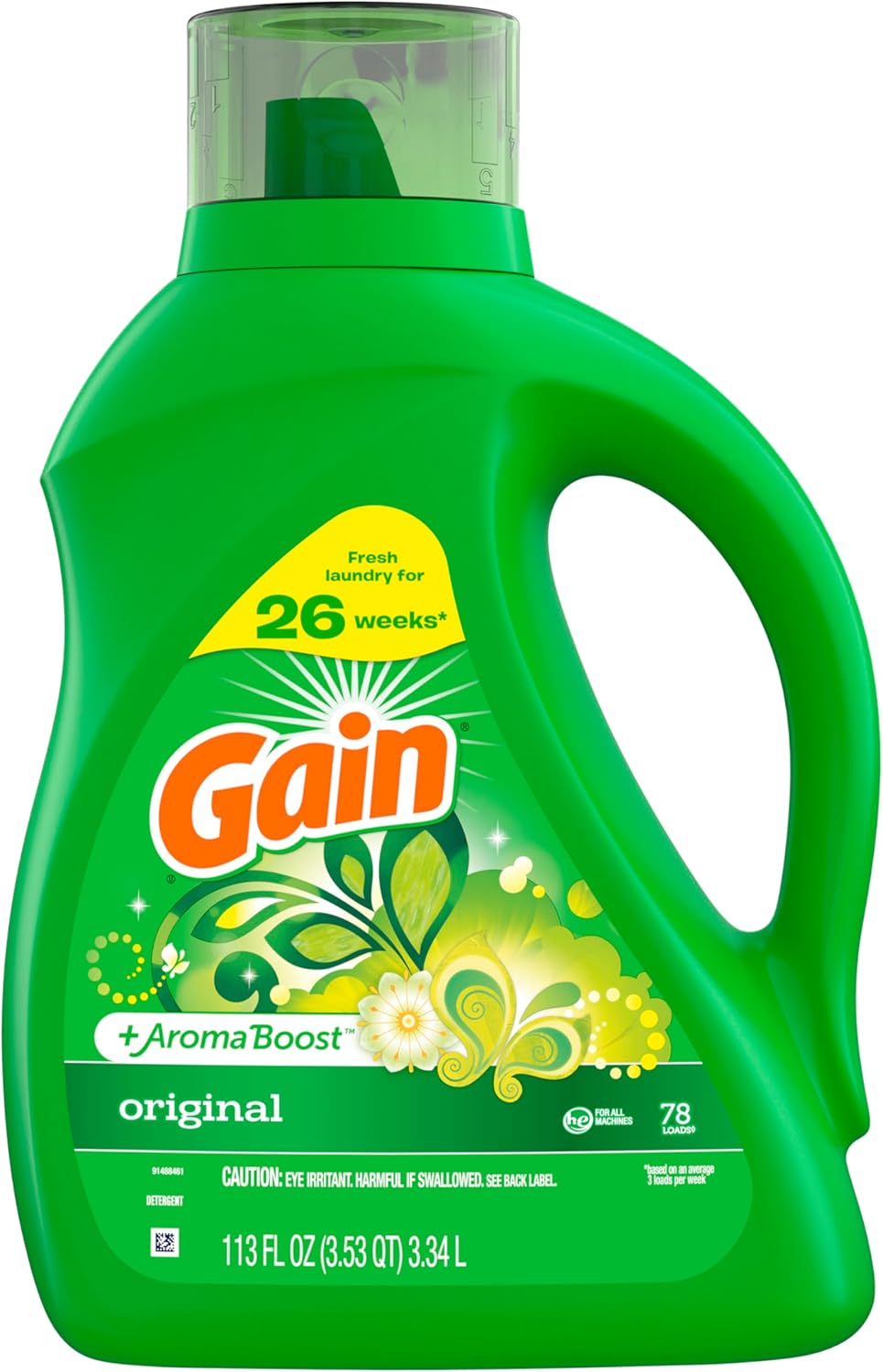 Gain + Aroma Boost Laundry Detergent Liquid, Original Scent, 107 Loads, 154 fl oz, HE Compatible Laundry Soap with Febreze and Oxi