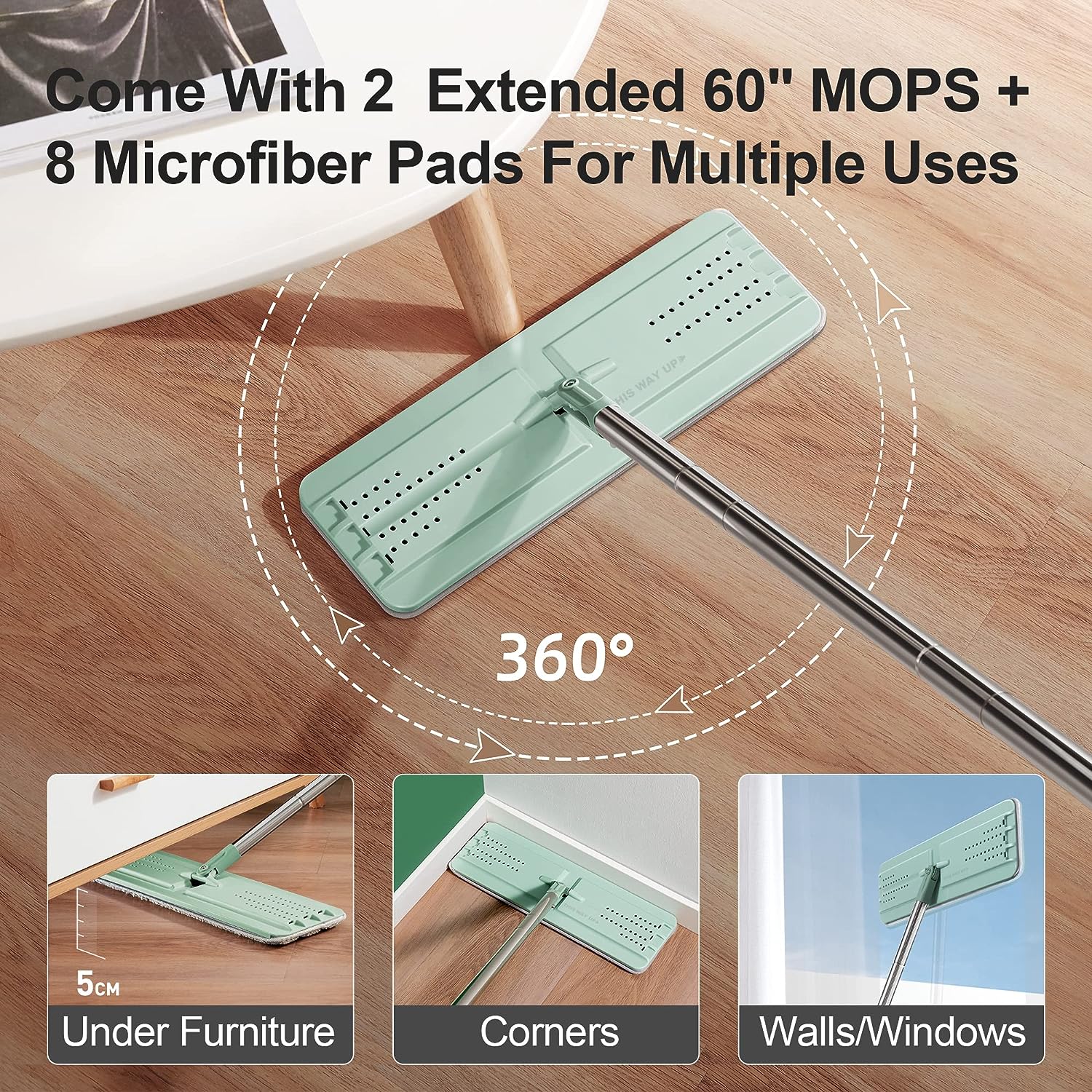 JOYMOOP mop and bucket with Wringer Set, Flat ,for floor cleaning with 3 Microfiber Pads, Wet and Dry Use, Household cleaning Tools, for Hardwood, Laminate, Tile