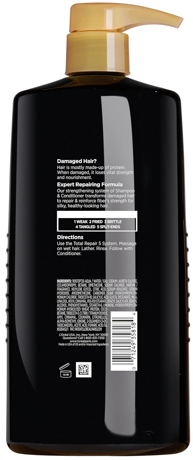 L'Oreal Paris Elvive Total Repair 5 Repairing Shampoo for Damaged Hair Shampoo with Protein and Ceramide for Strong Silky Shiny Healthy Renewed Hair 28 Fl Oz