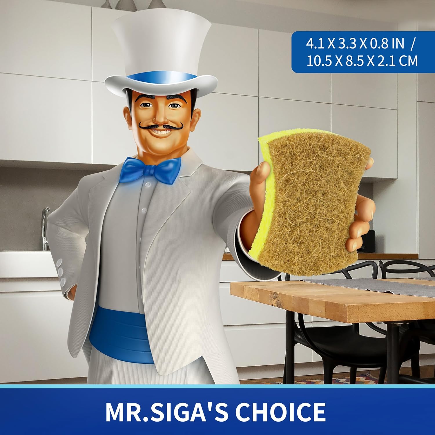 MR.SIGA Non-Scratch Cellulose Scrub Sponge, Dual-Sided Dishwashing Sponge for Kitchen, 12 Pack