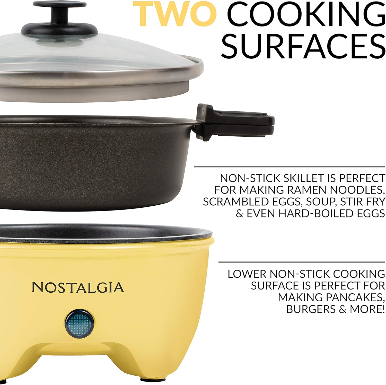 Nostalgia MyMini Personal Electric Skillet & Rapid Noodle Maker, Perfect For Healthy Keto & Low-Carb Diets, Yellow