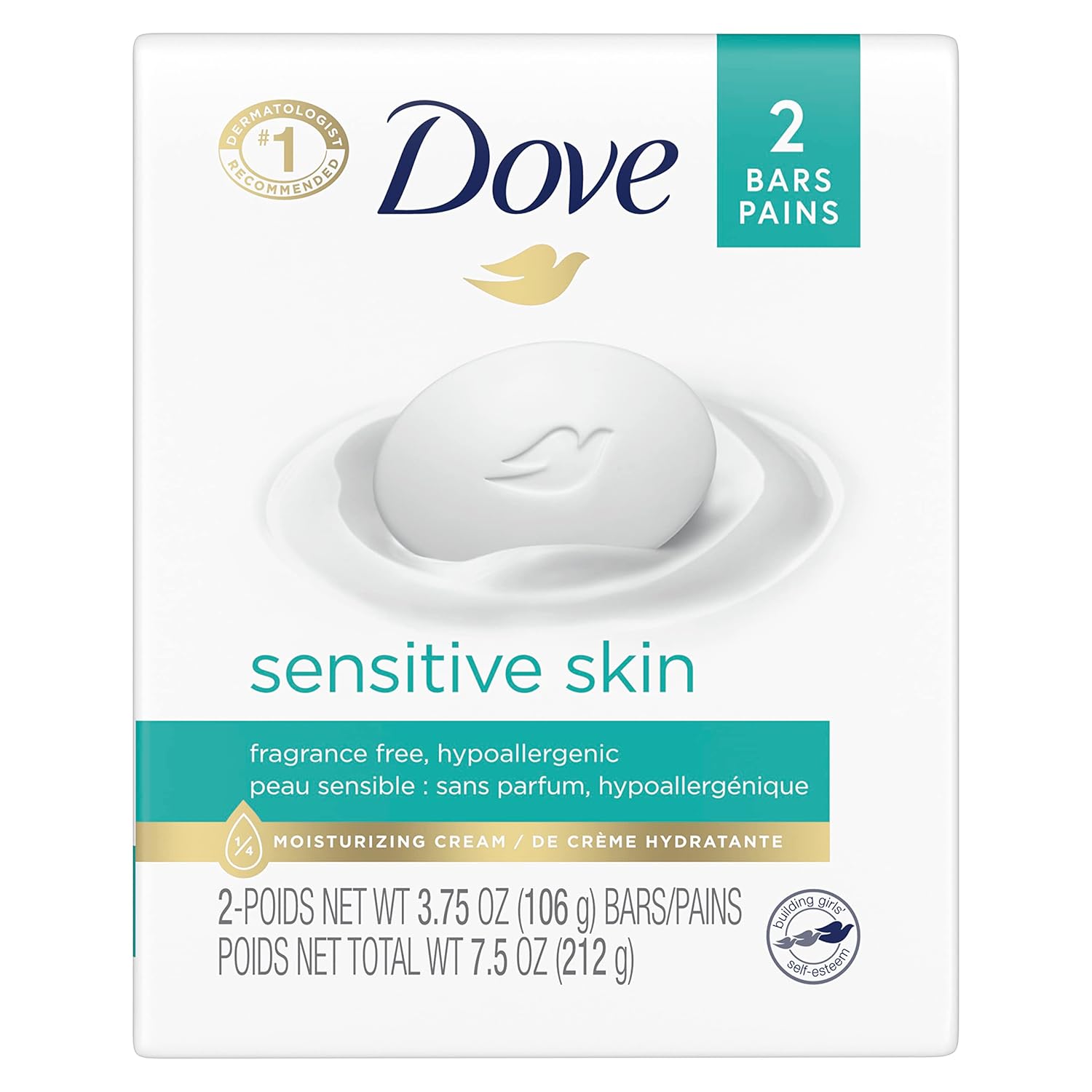 Dove Beauty Bar More Moisturizing Than Bar Soap for Softer Skin, Fragrance-Free, Hypoallergenic Beauty Bar Sensitive Skin With Gentle Cleanser 3.75 oz 14 Bars