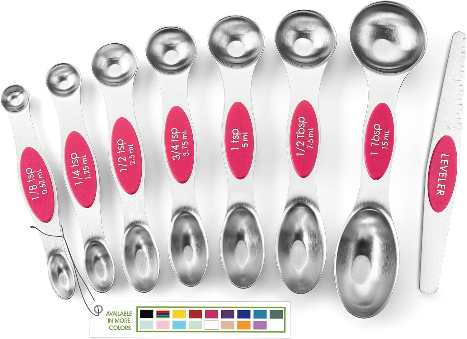 Spring Chef Magnetic Measuring Spoons Set with Strong N45 Magnets, Heavy Duty Stainless Steel Metal, Fits in Most Kitchen Spice Jars for Baking & Cooking, BPA Free, Black, Set of 8 with Leveler