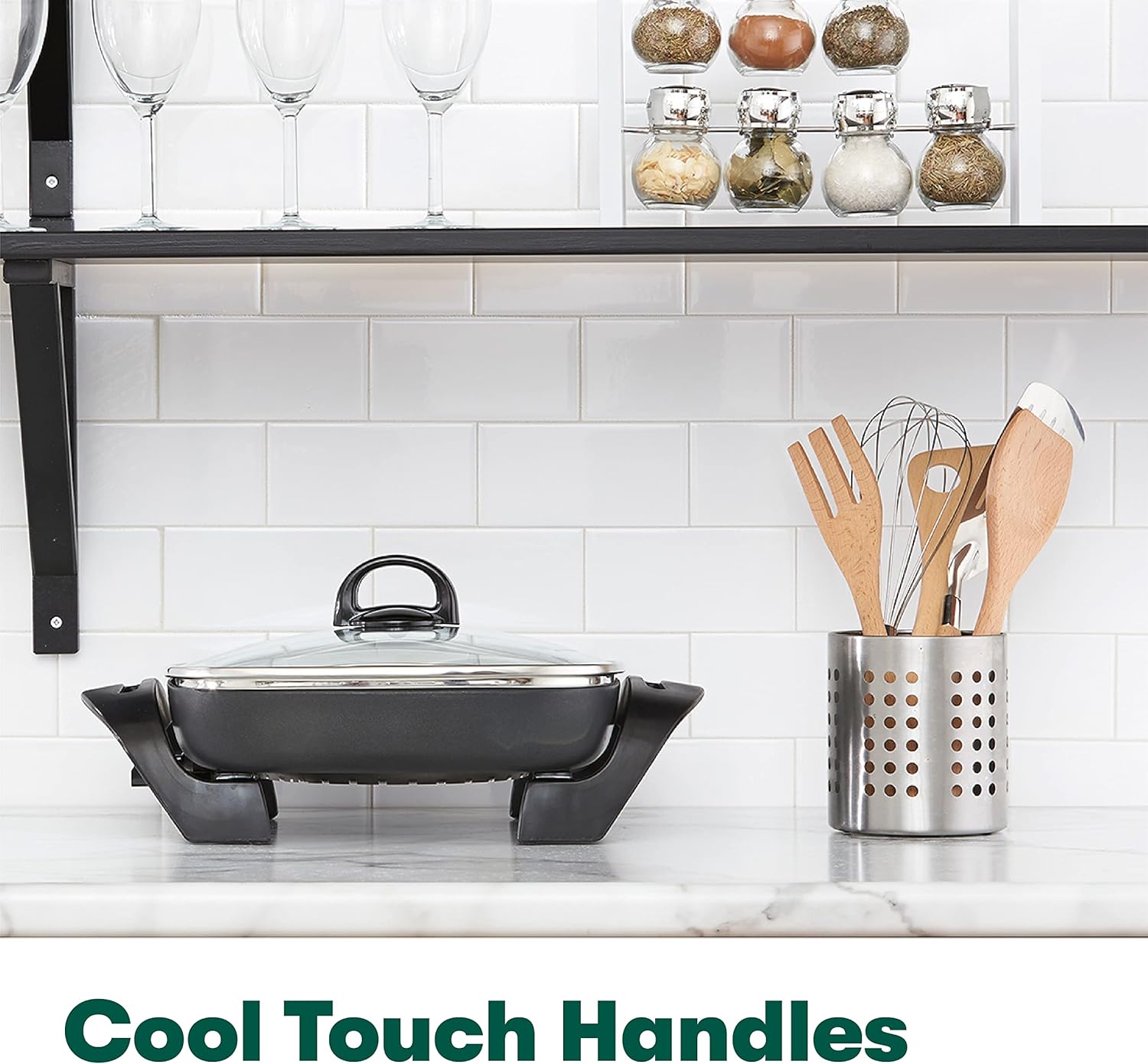 BELLA Electric Skillet and Frying Pan with Glass Lid, Nonstick Coating, Cool Touch Handles, Removable Heating Probe, Dishwasher Safe, 12 x 12 inch, Copper